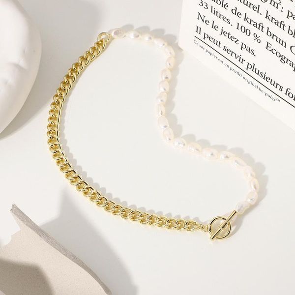 

pendant necklaces minar stylish asymmetric gold cuban chain necklace for women baroque freshwater pearls toggle clasp circle choker gift, Silver