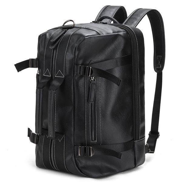 

men's large bag capacity pu leather men's backpack computer portable diagonal travel backpack