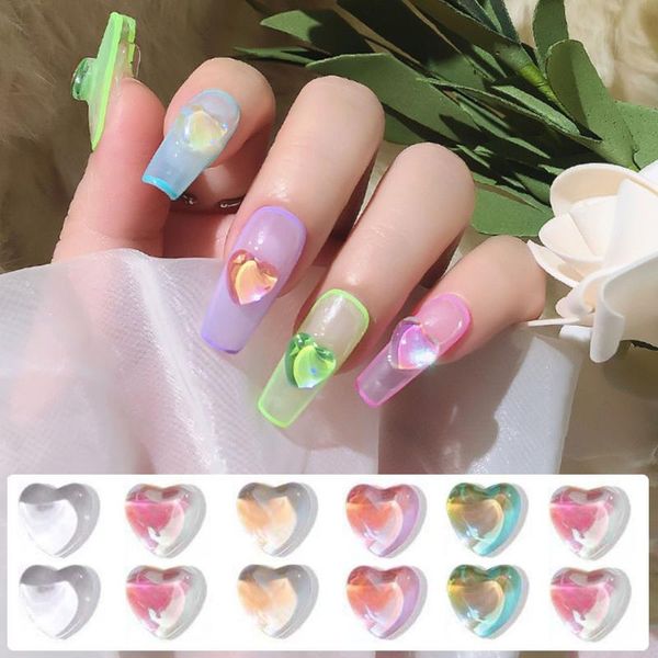 

nail art decorations 10pcs peach heart rhinstones candy color stones gems decoration manicure tips accessories, Silver;gold