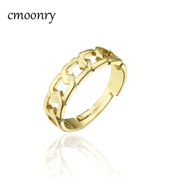 

cluster rings cmoonry trendy 6mm width chain shape design open ring for women gold color geometric female party jewelry accessories, Golden;silver