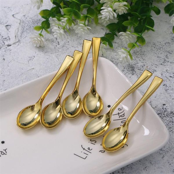 

disposable flatware small dessert spoon fork imitation metal pudding fruit mini plastic plating