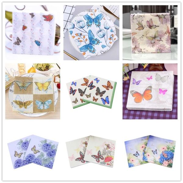 

10pcs 33*33cm lovely butterfly petal theme paper napkins serviettes decoupage decorated for wedding party virgin wood tissues disposable din