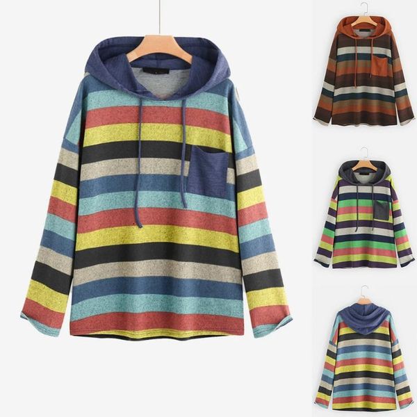 

women's hoodies & sweatshirts classic multicolor striped loose women autumn arrival casual pullover office lady outdoor coats daily, Black