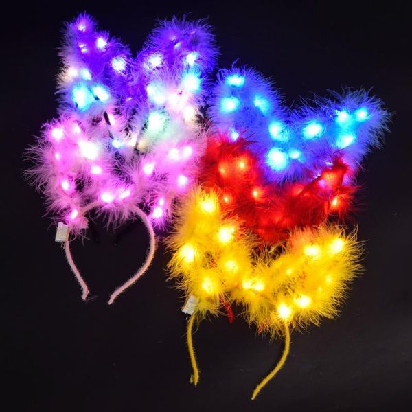 

party decoration 10pack women girls led light up feather headband with plush ear colorful hair band headwear