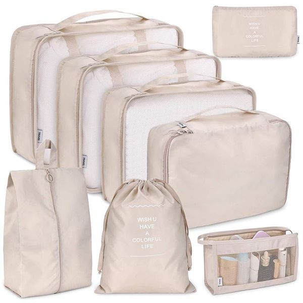 

storage bags 8 pieces set travel organizer suitcase packing cases portable luggage clothe shoe tidypouch