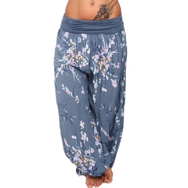 

women's pants & capris summer floral print long vintage high elastic waist soft mid wide leg harem female streetwear, Black;white