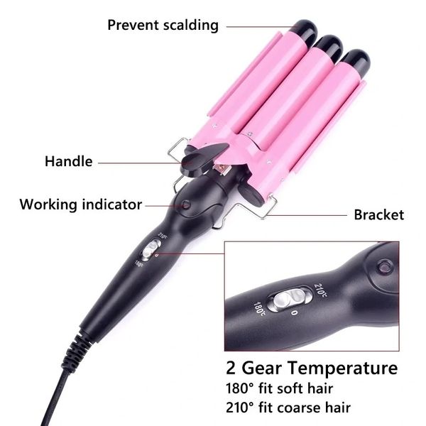 Líquido Cristal Display Digital Três Tubo Barril Cabelo Encrespador Cerâmica Ferro Ferro Waver Waver Styler Wand Water Ripple Ondinha Ondulação