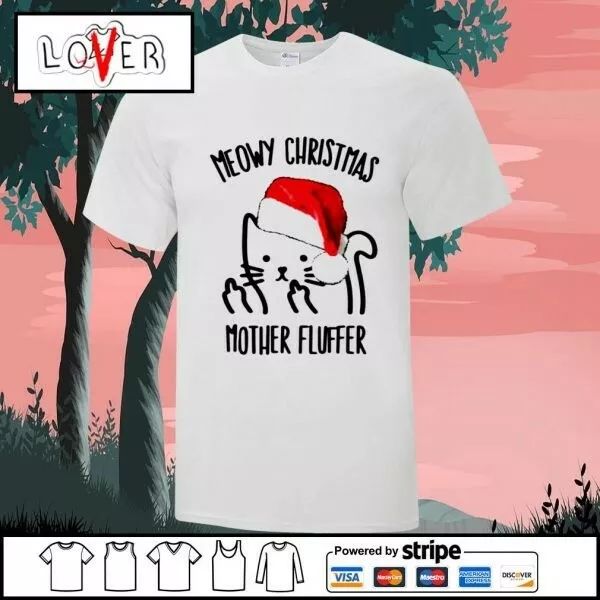 

meowy santa christmas mother fluffer t-shirt, White;black