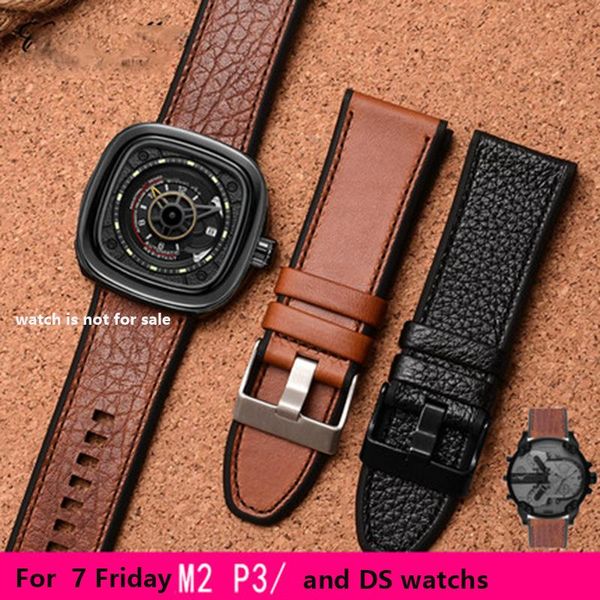 

watch bands leather + silicone bottom band for friday dz7395 73770 men, Black;brown