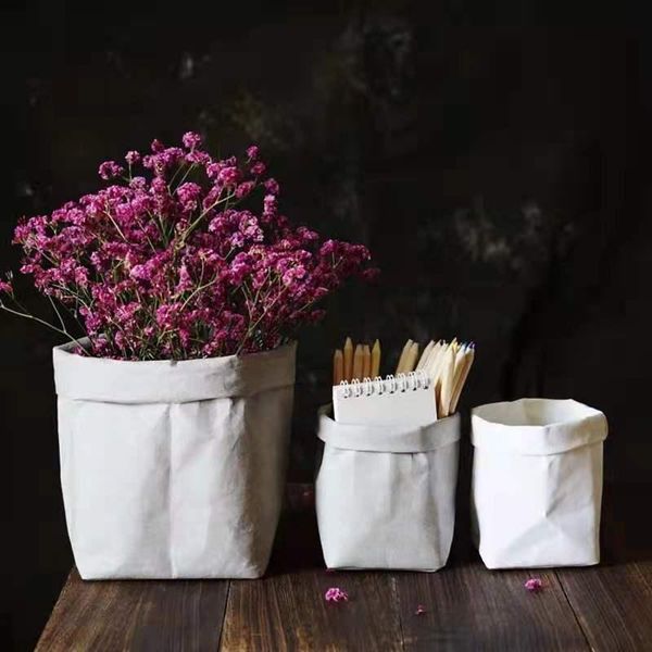 

storage bags nordic kraft paper creative golden black washable decoration flower pot multi-function sundries cosmetic brush