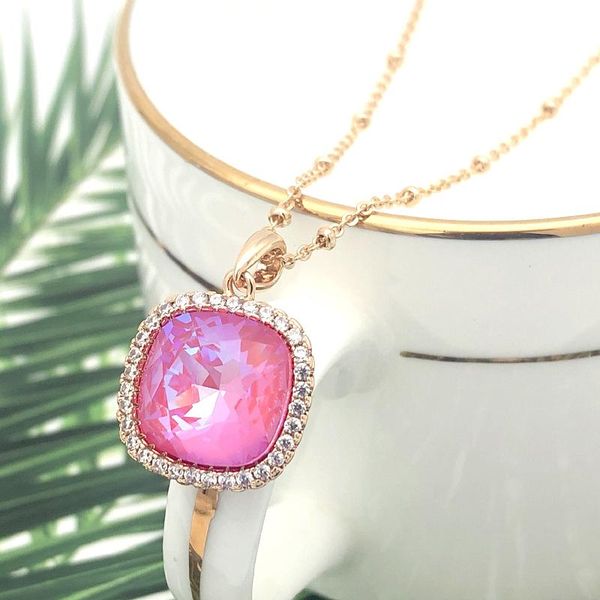 

11.11 sale trending jewelry square designer pendant necklace made with colorful austrian crystal for women party bijoux gift necklaces, Silver