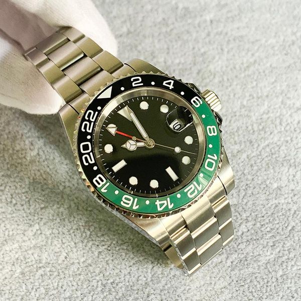 

wristwatches 40mm green /blackbezel mechanical watch gmt reogio masculino sapphire crystal men's multi stainless steel calendar, Slivery;brown