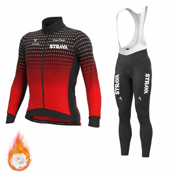 

racing sets strava cycling jersey men's 2022 winter thermal fleece long sleeve set ropa ciclismo outdoor bicycle clothing, Black;blue