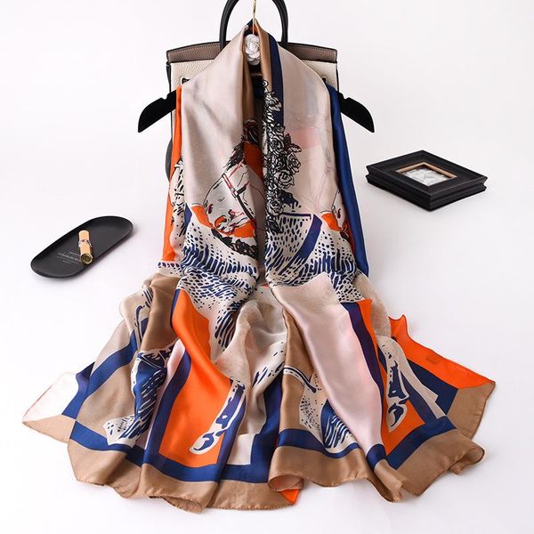 

scarves 2021 woman foulard 180x90cm bandana carriage sunscreen silk scarf lady designer neck fashion long shawls and wrpas, Blue;gray