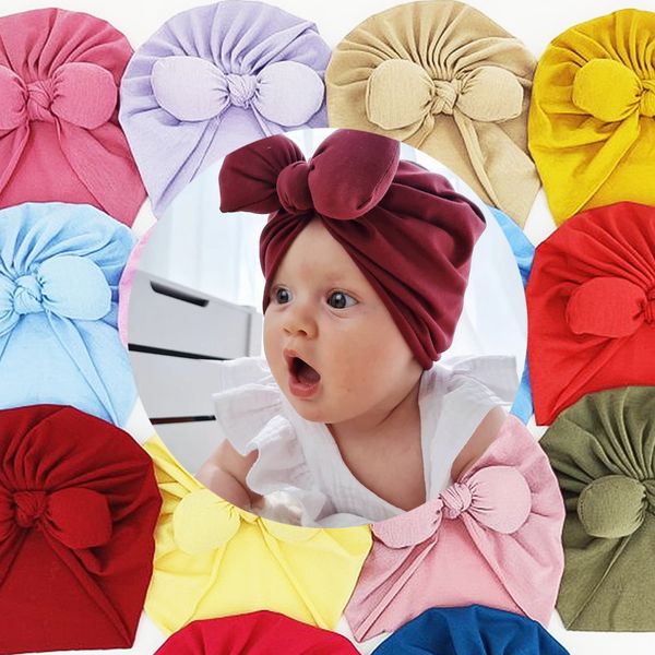 

solid baby hat big bow beanies knot turban bonnet solids headwear for 0-3t, Yellow