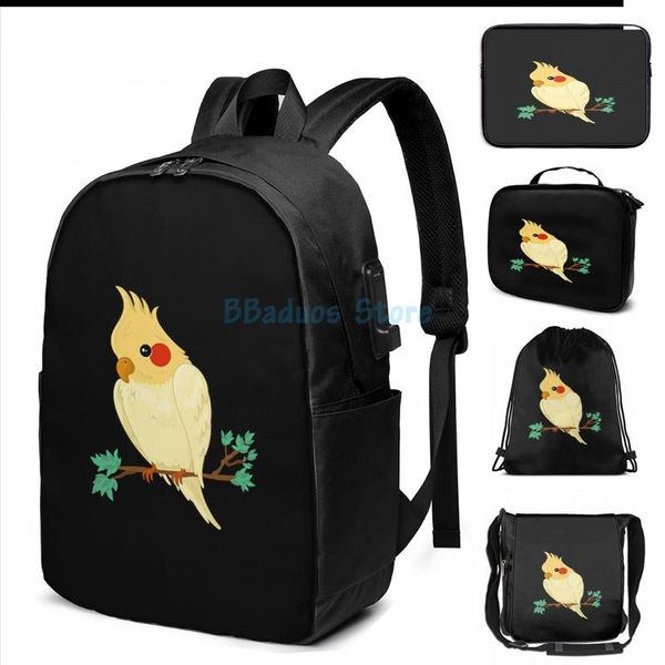 

funny graphic print cockatiel cute birb usb charge backpack men school bags women bag travel laptop