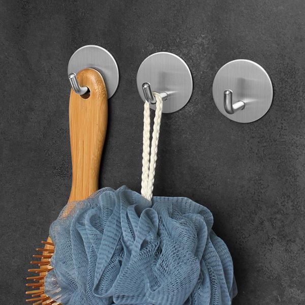 

1x 304 stainless steel wall hooks waterproof oilproof self adhesive reusable seamless hanging hook for kitchen bathroom office & rails