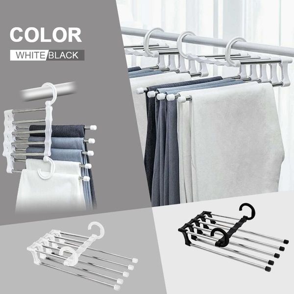 

hangers & racks magic 5 in 1 pant hanger stainless steel trousers storage multifunctional coat tie organization space saver