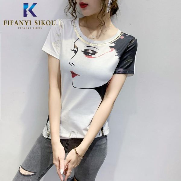 

women's t-shirt 2021 summer women fashion short sleeve print t shirt o-neck casual tees loose plus size tshirt female streetwear, White