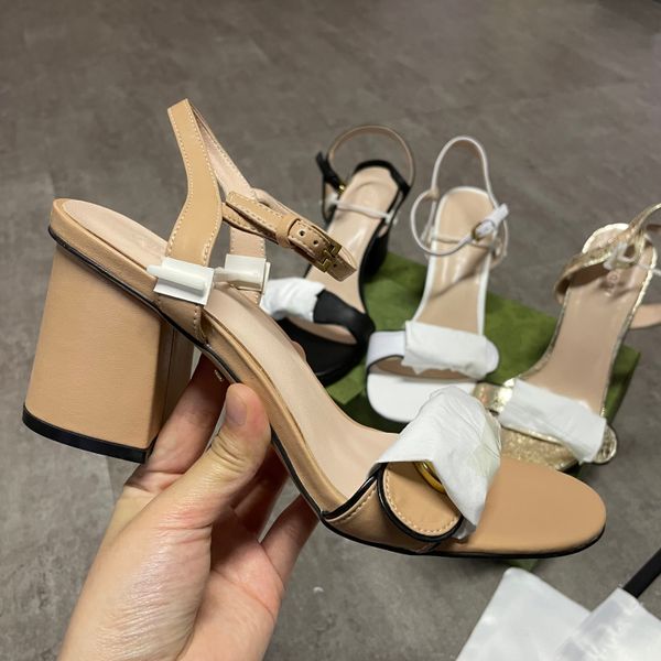 

Women Leather mid-heel sandal 7.5CM and 10.5 CM Black White 6Colors High Heel Summer Beach Sexy Shoes With Box, Black leather