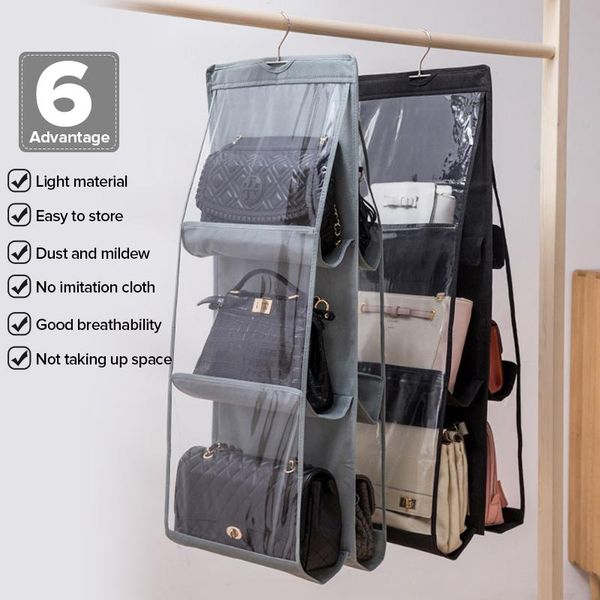 

storage bags 6 pocket hanging bag organizer wardrobe transparent for handbag closet shoes door wall sundries pouch