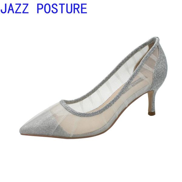 

dress shoes high-heeled wedding women's fine with 2021 silver sequins shallow mouth single net yarn pointed wild q495, Black