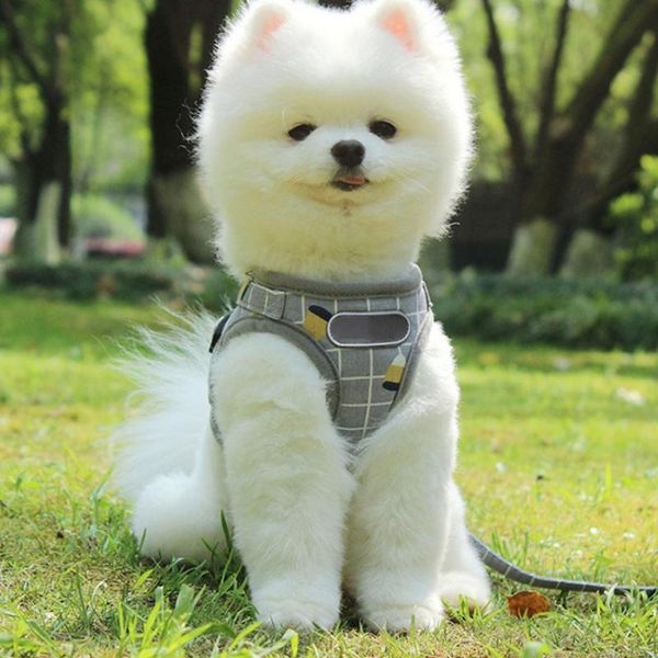 

soft cosy dog vest harness and leash set no pull escape proof breathable mesh classic plaid back openable collars & leashes