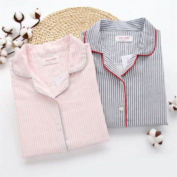 

sleepwear women's cotton home suit pajamas winter long sleeve stripe pyjama female casual lounge set drop 210928, Black;red