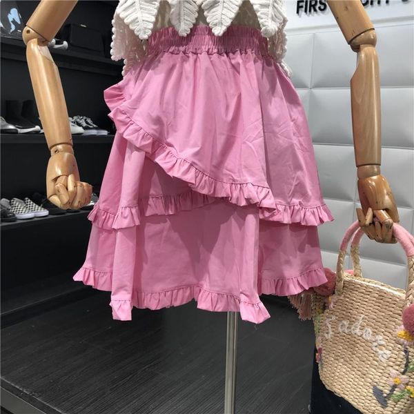 

skirts daily apparel female 2021 summer simple fashion casual cute elastic waist ruffle patchwork a line mini skirt for women, Black