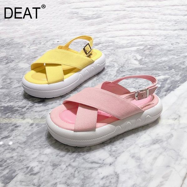 

dress shoes [deat] 2021 spring summer round toe shallow buckle strap cross band canvas platform sandals for women fashion 10i086, Black