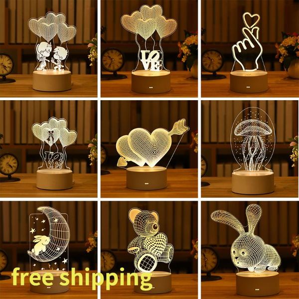 

night lights 3d led light creative kid lamptable bedside lamp romantic heart bear kids gril valentine's day present gift
