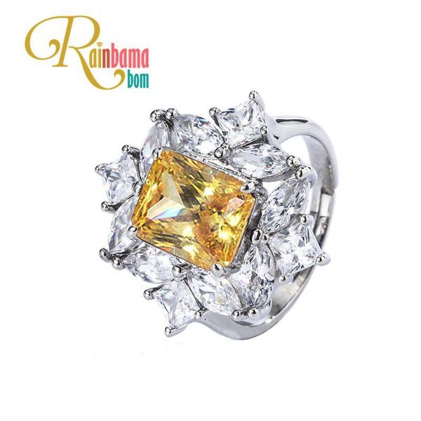 

cluster rings rainbamabom 925 solid sterling silver created moissanite citrine gemstone wedding engagement ring fine jewelry gift wholesale, Golden;silver