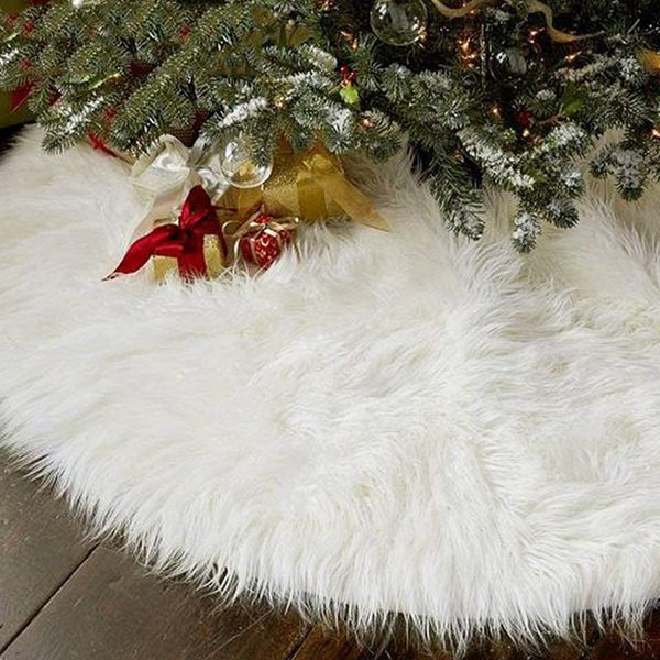 

christmas decorations tree plush skirt solid color snowy white luxury faux fur xmas mat for holiday decoration