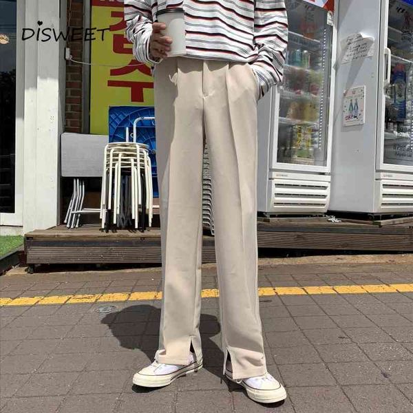 

pant korean wide loose fork fashionable solid button slim casual pants for men, Black