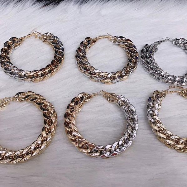 

hoop & huggie koj 2021 design chain earrings for women small vintage gold round earring brincos 60/70/80mm jewelry, Golden;silver