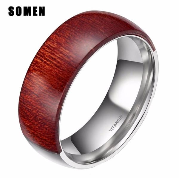 

wedding rings luxury 8mm half titanium wood men ring mahogany engagement male band anel masculino aneis fashion jewelry, Slivery;golden