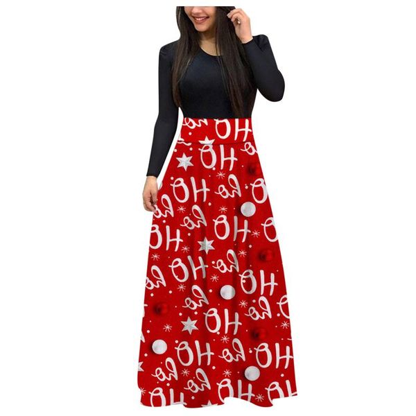

casual dresses christmas print women's dress autumn winter long-sleeve long maxi party loose xmas for ladies vestido robes, Black;gray