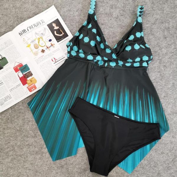 

one-piece suits classic polka dot printed women swim dress 2021 deep-v neck female bathing big swimwear summer large swimdress bikini