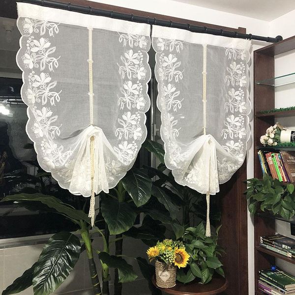 

curtain & drapes american country embroidery balloon fan-shaped lifting pulling tulle finished roman sheer for kitchen #4