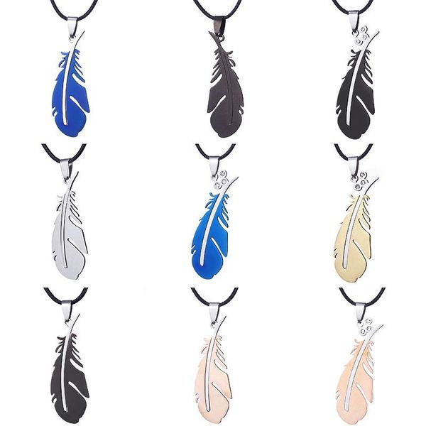 

pendant necklaces colorful feather design stainless steel fashion long vintage black men for women female male jewelry, Silver