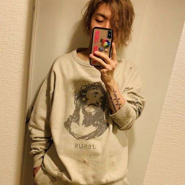 

jesus destroys saint michael autumns and winter plus velvet long-sleeved loose high street oversized sweater cotton, Black