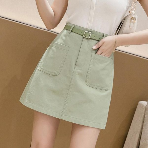 

skirts a-line short with high waist and thin, Black