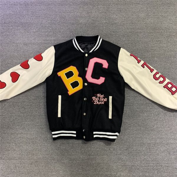 

men's jackets heavy fabrics embroidered kanye lover varsity baseball jacket of men's women 1:1 s, Black;brown