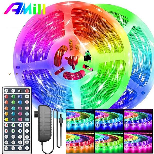 

strips lights iuces rgb 2835 smd 2/3/4/5/10m flexible lamp tape ribbon diode dc12v control+adapter for bedroom christmas led