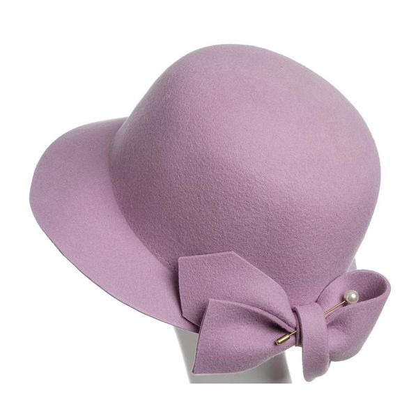 

stingy brim hats wool women bowknot fedora winter autumn wide pearl female pure colour caps feminino felt bowler, Blue;gray
