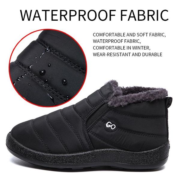 

boots women snow plush warm ankle for winter waterproof female shoes booties, Black