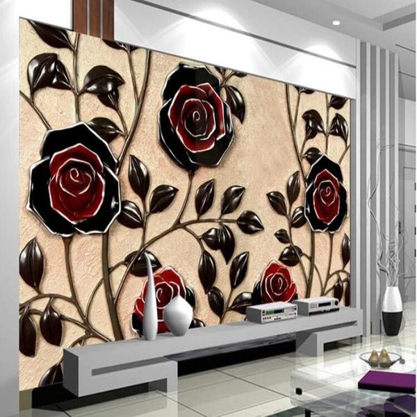 

wallpapers custom papel de parede 3d,rose peony relief mural for living room bedroom sofa background decoration wallpaper