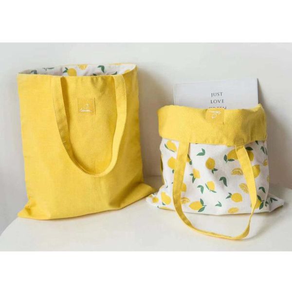

storage bags brand fabric double-sided dual-use hand bag cotton and linen pocket handbag shopping grocery