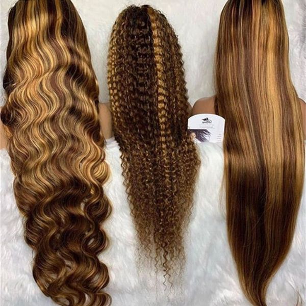Premier Fábrica Personalizado 30 polegadas Loira misturada destaque encaracolado cabelo humano lace perucas dianteiras para as mulheres