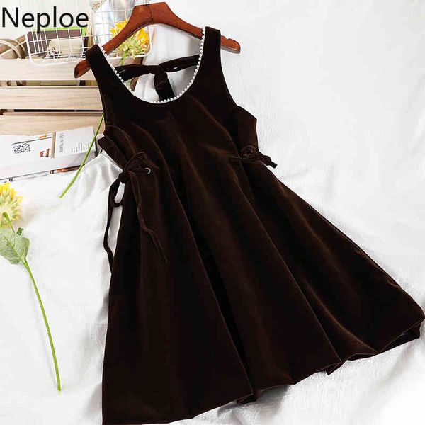 

neploe beading dresses vintage pleuche sling dress for women femme roupas lace up slim waist short robe vestidos female 4g378 210422, Black;gray